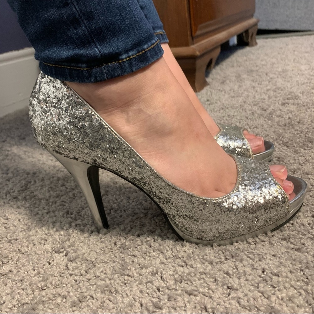 Silver sparkle heels